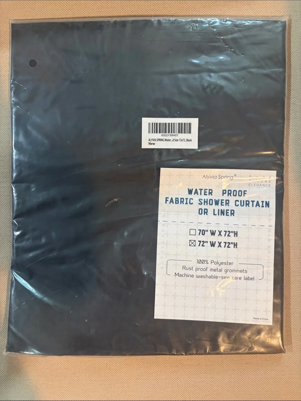 Black Waterproof Fabric Shower Curtain or Liner